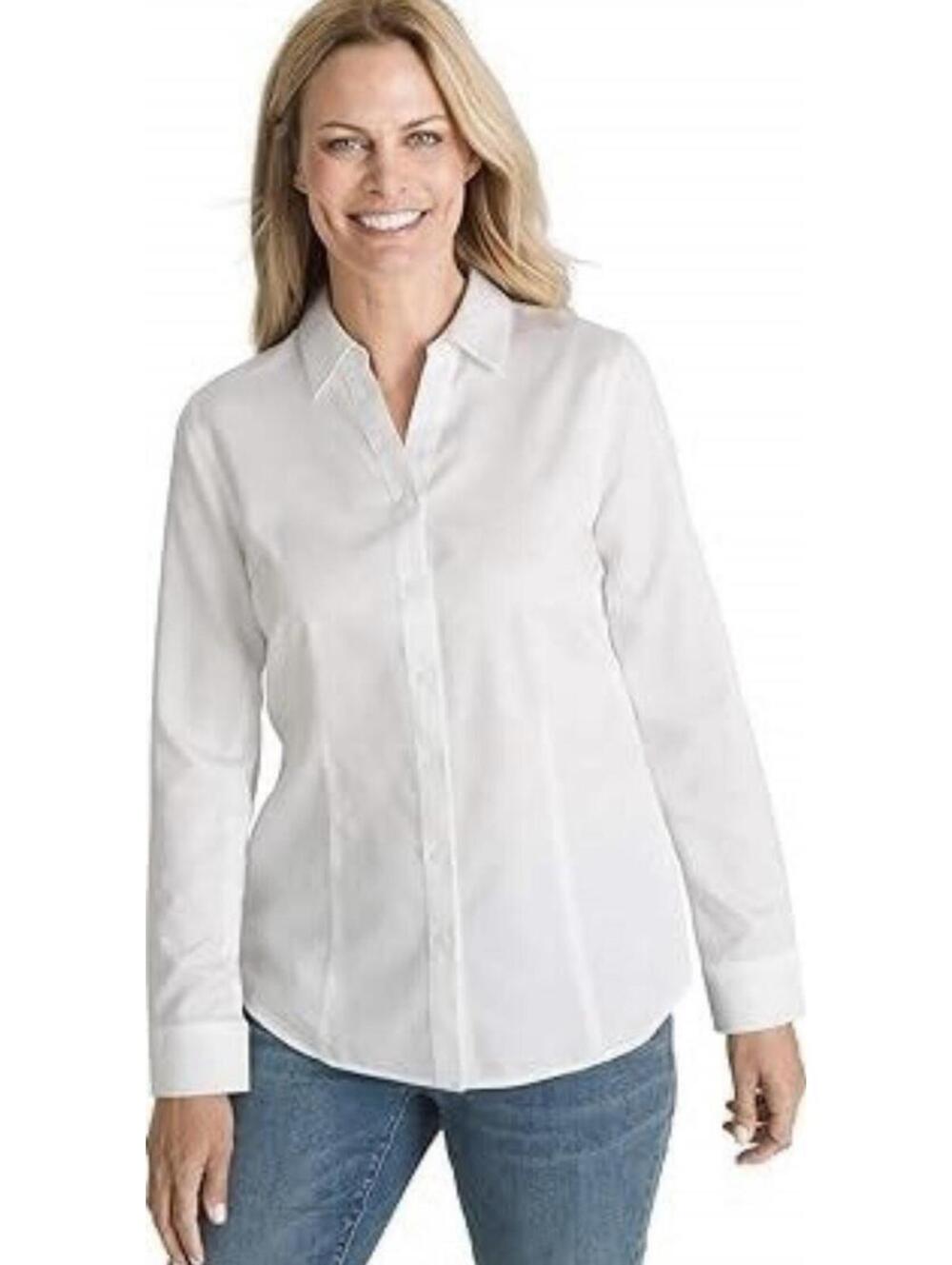 CHICO’S NWOT WOMENS 100% COTTON NO-IRON SHIRT IN WHITE-SIZE 2|LARGE
